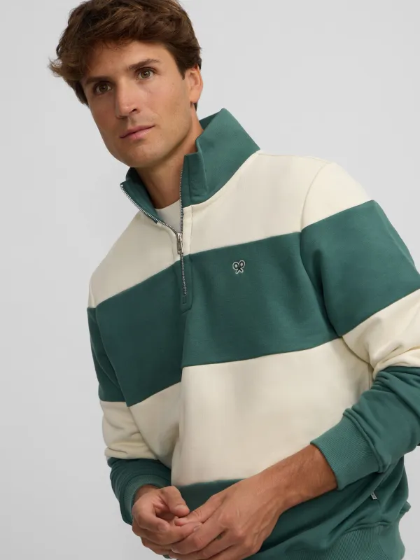 Green wide stripe half-zip sweatshirt sold by Silbon