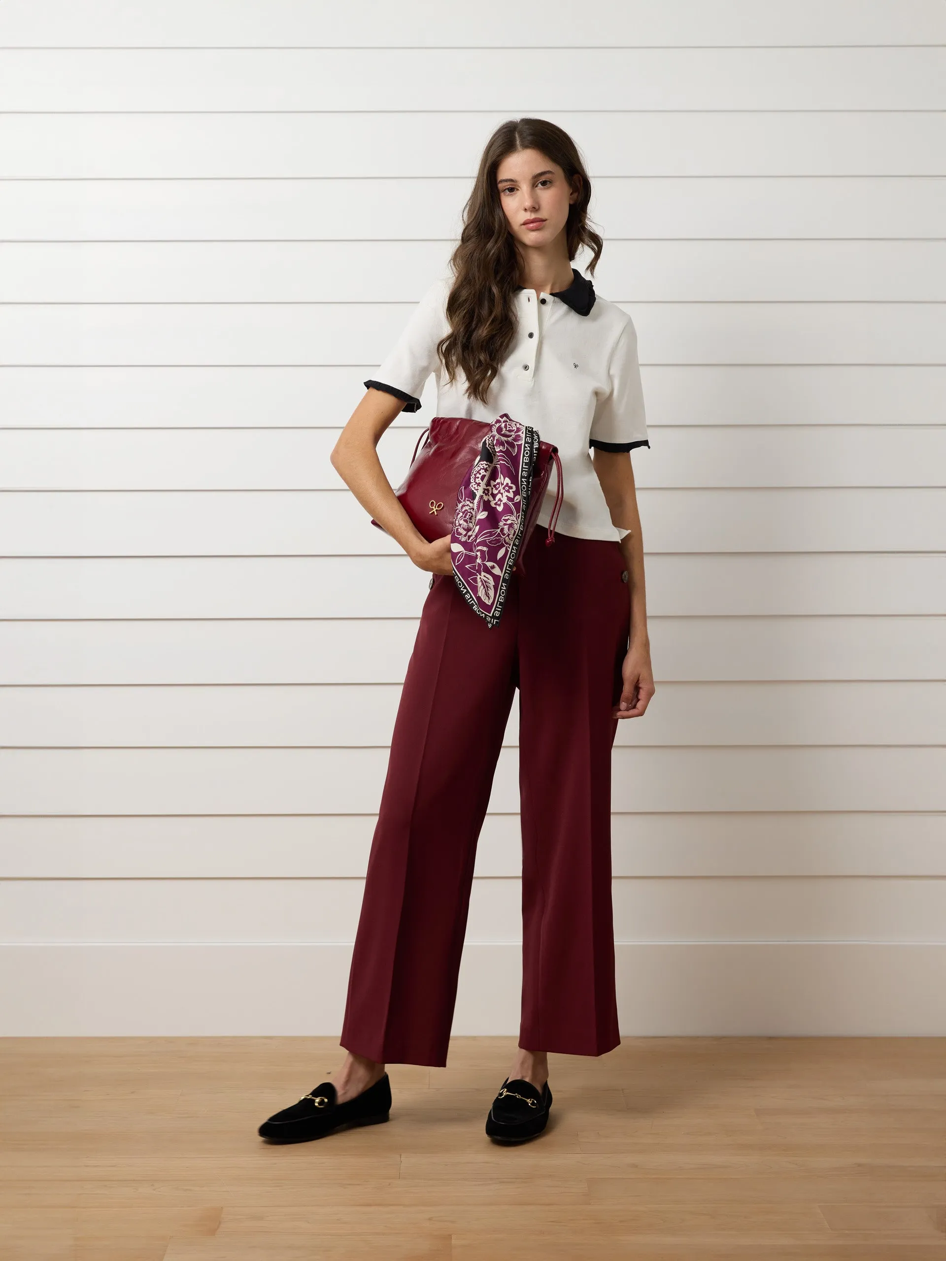 Black and white women's polo shirt sold by Silbon product image thumbnail 3