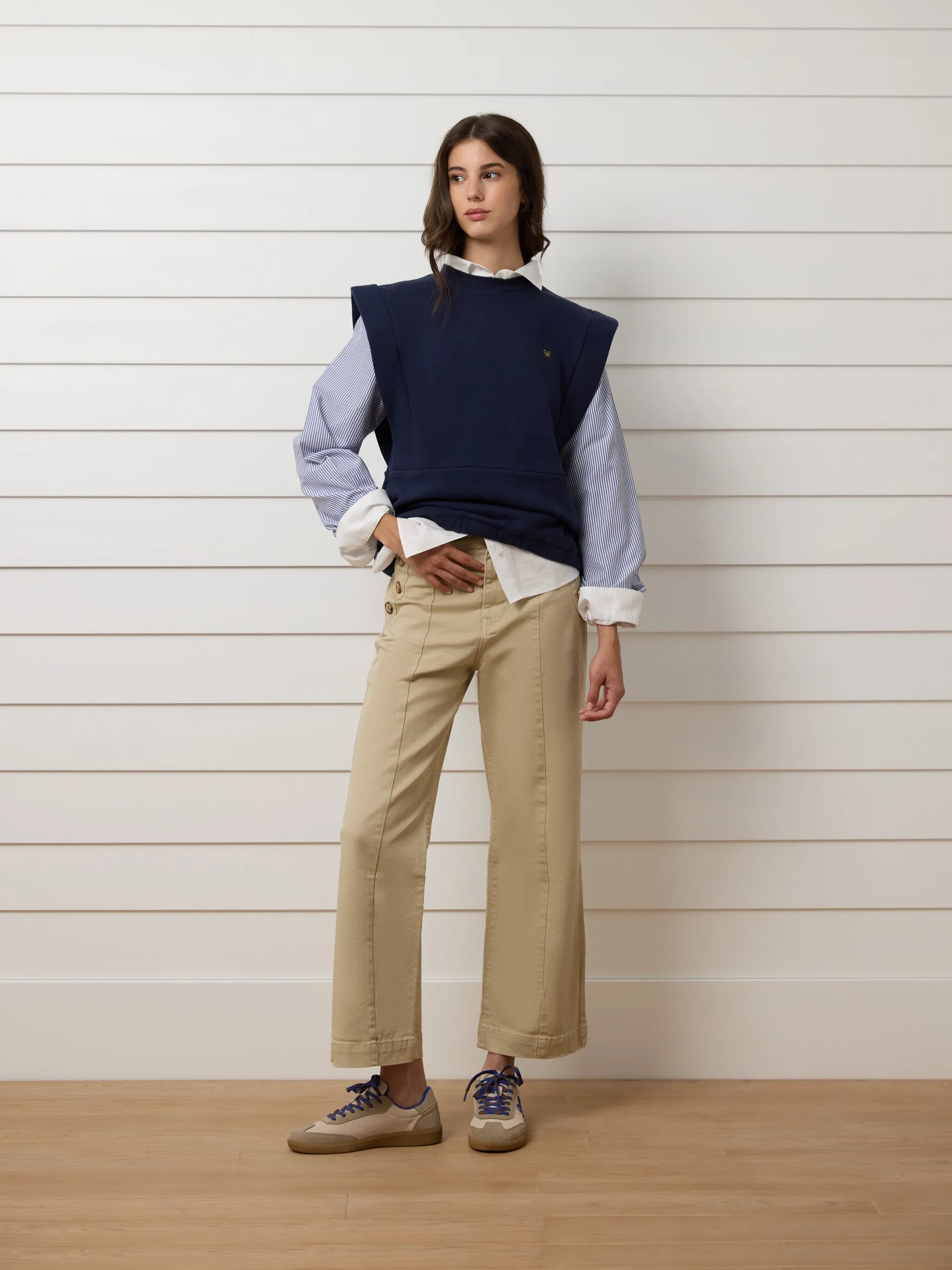 Women's sweatshirt with navy blue knitted sleeves sold by Silbon product image thumbnail 4