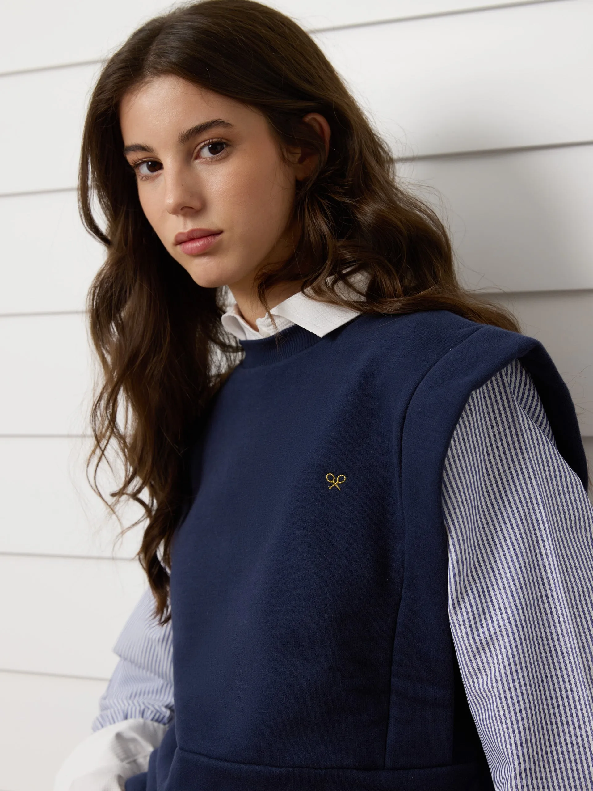 Women's sweatshirt with navy blue knitted sleeves sold by Silbon product image thumbnail 3