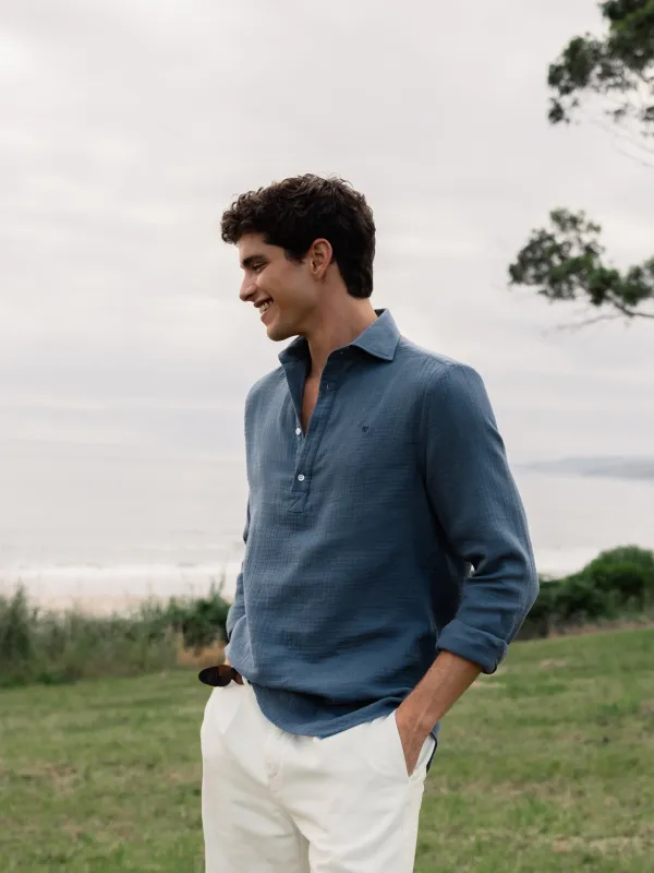 Indigo blue comfort mini logo T-shirt sold by Silbon