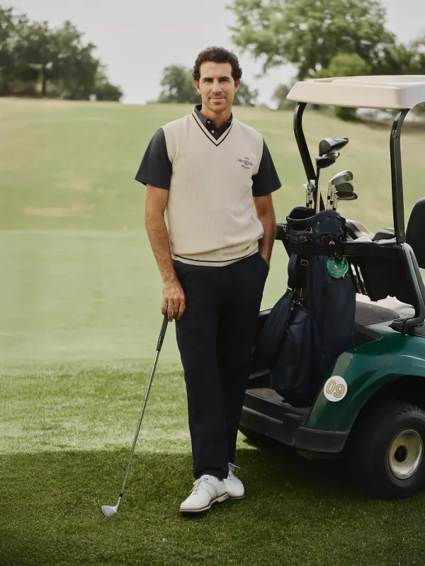 Beltran Lozano cream V-neck knit vest sold by Silbon