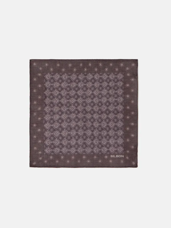 Brown geometric motif scarf sold by Silbon