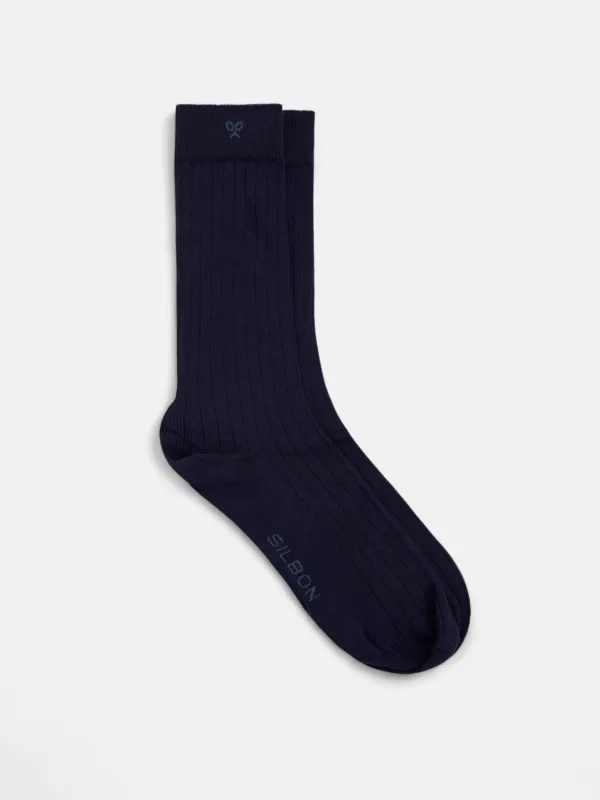Plain navy blue silbon sock sold by Silbon