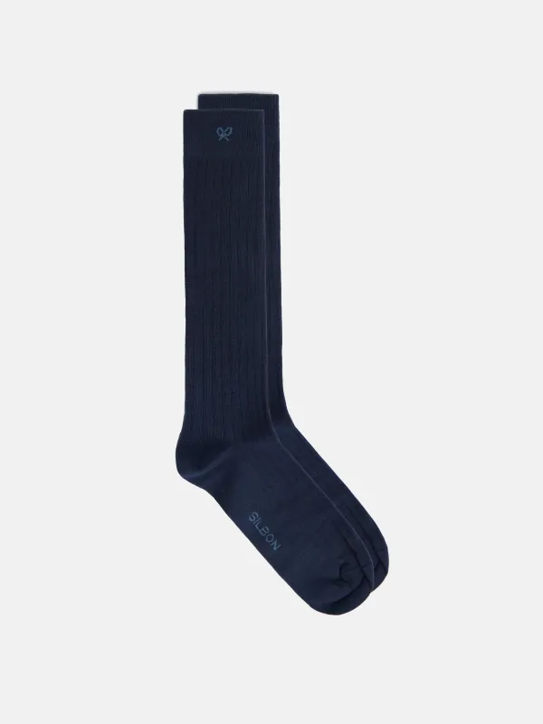 Plain navy blue silbon sock sold by Silbon