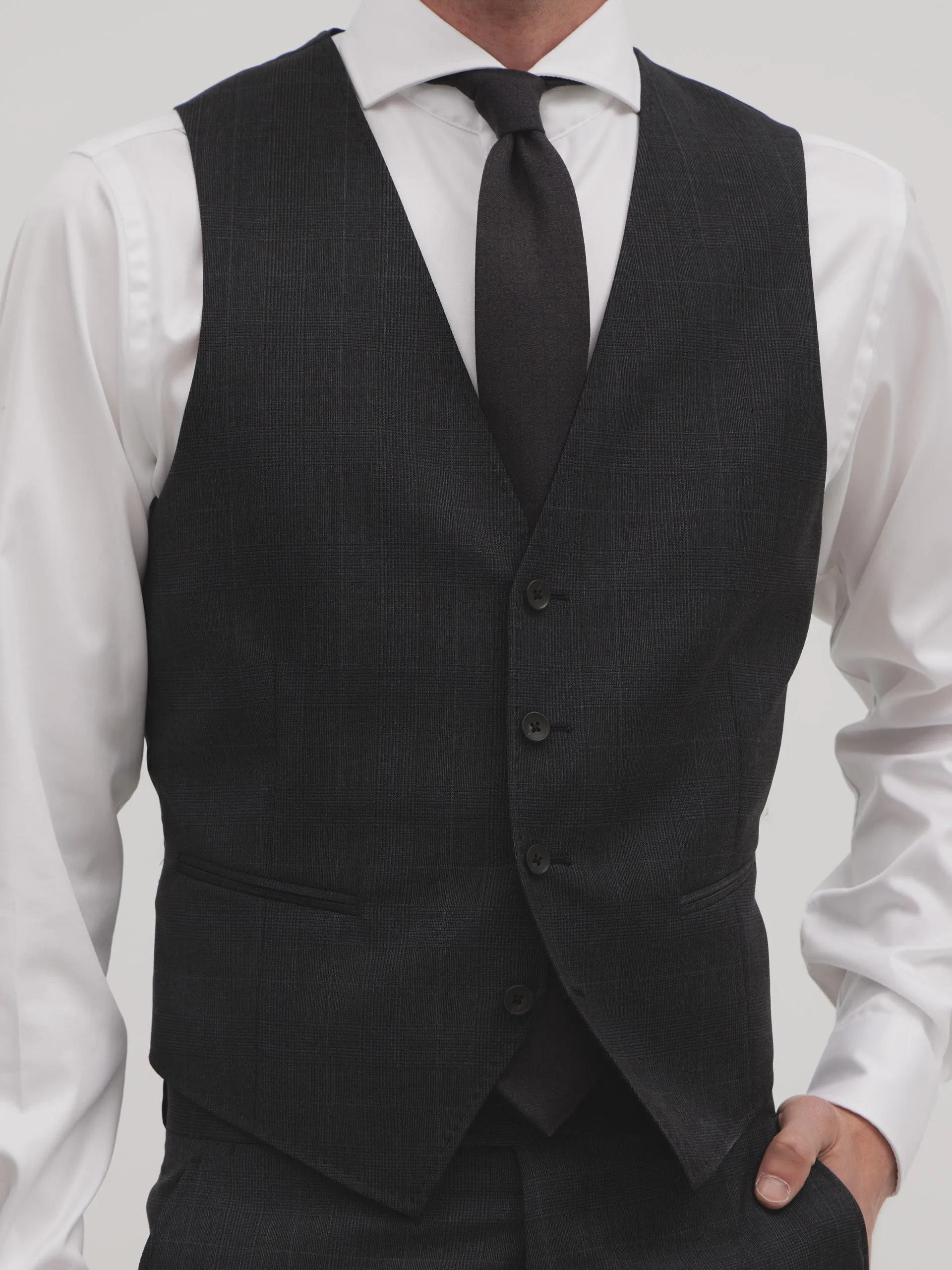 Gray prince of wales suit vest sold by Silbon product image thumbnail 4