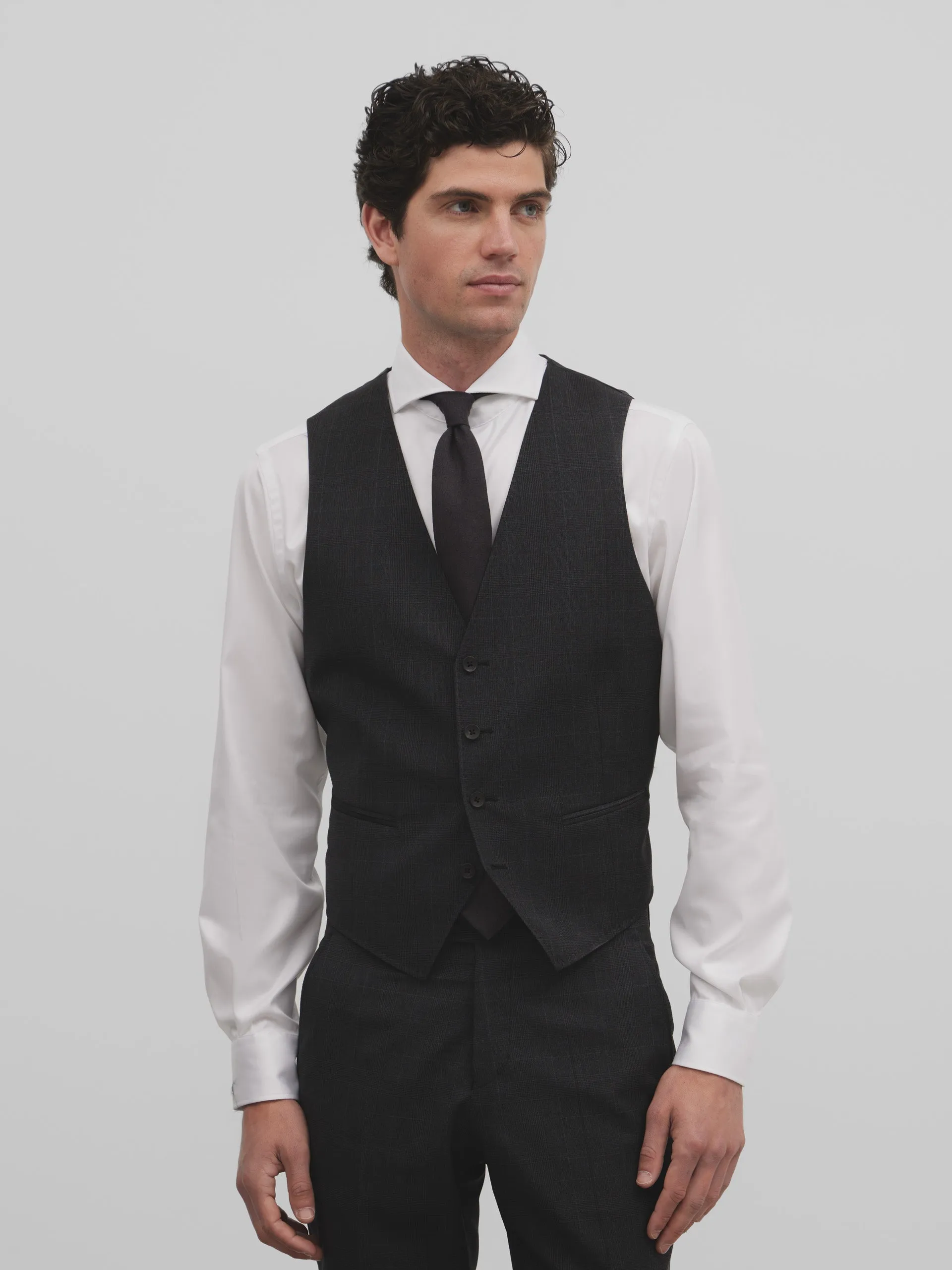 Gray prince of wales suit vest sold by Silbon