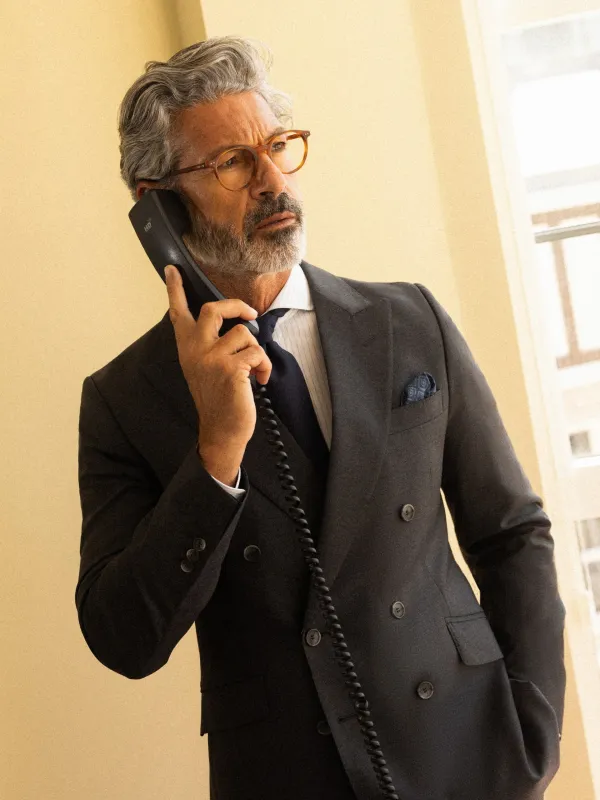 Gray stretch double-breasted suit jacket made by Silbon