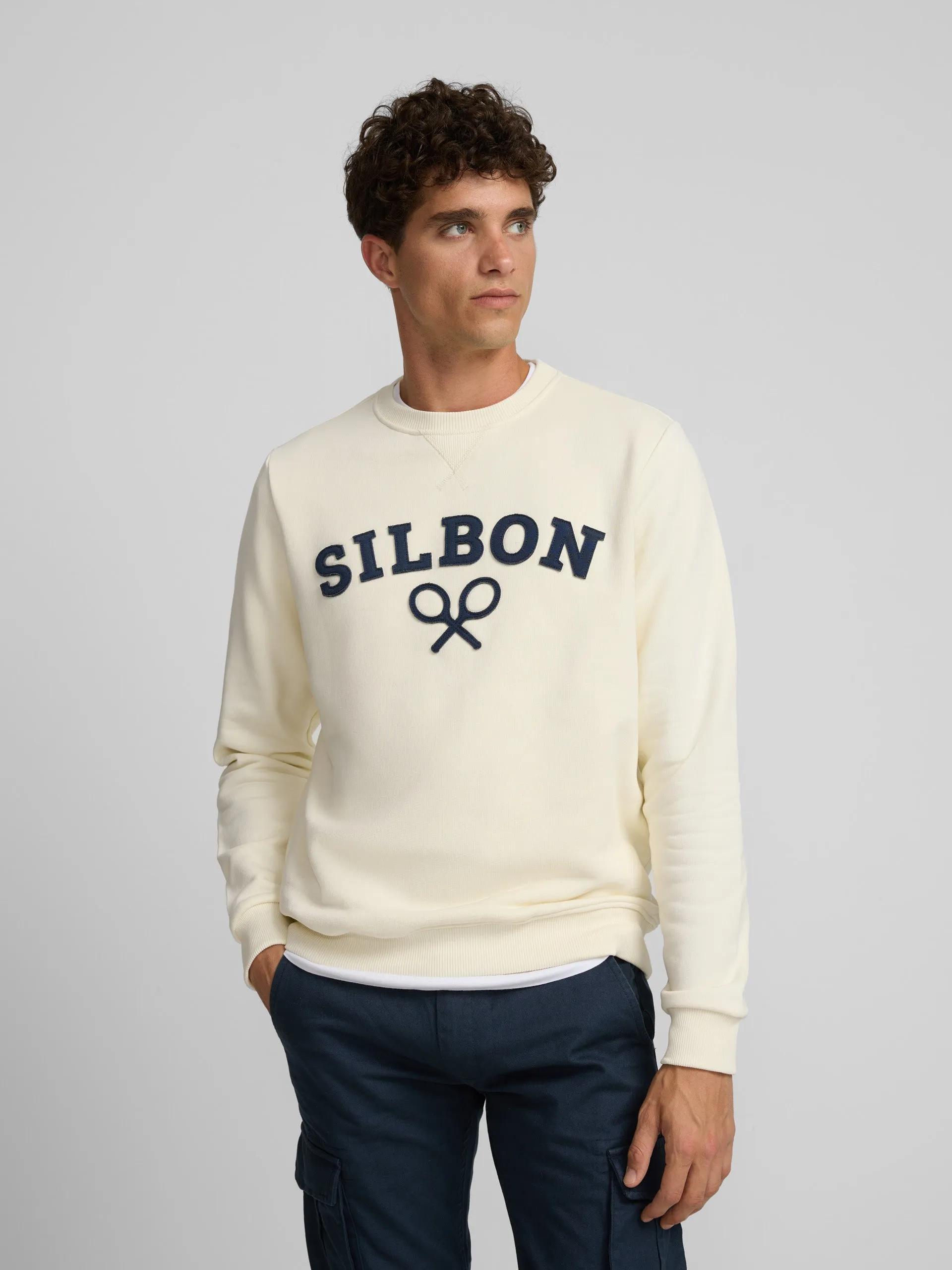 Half cream silbon racket sweatshirt sold by Silbon