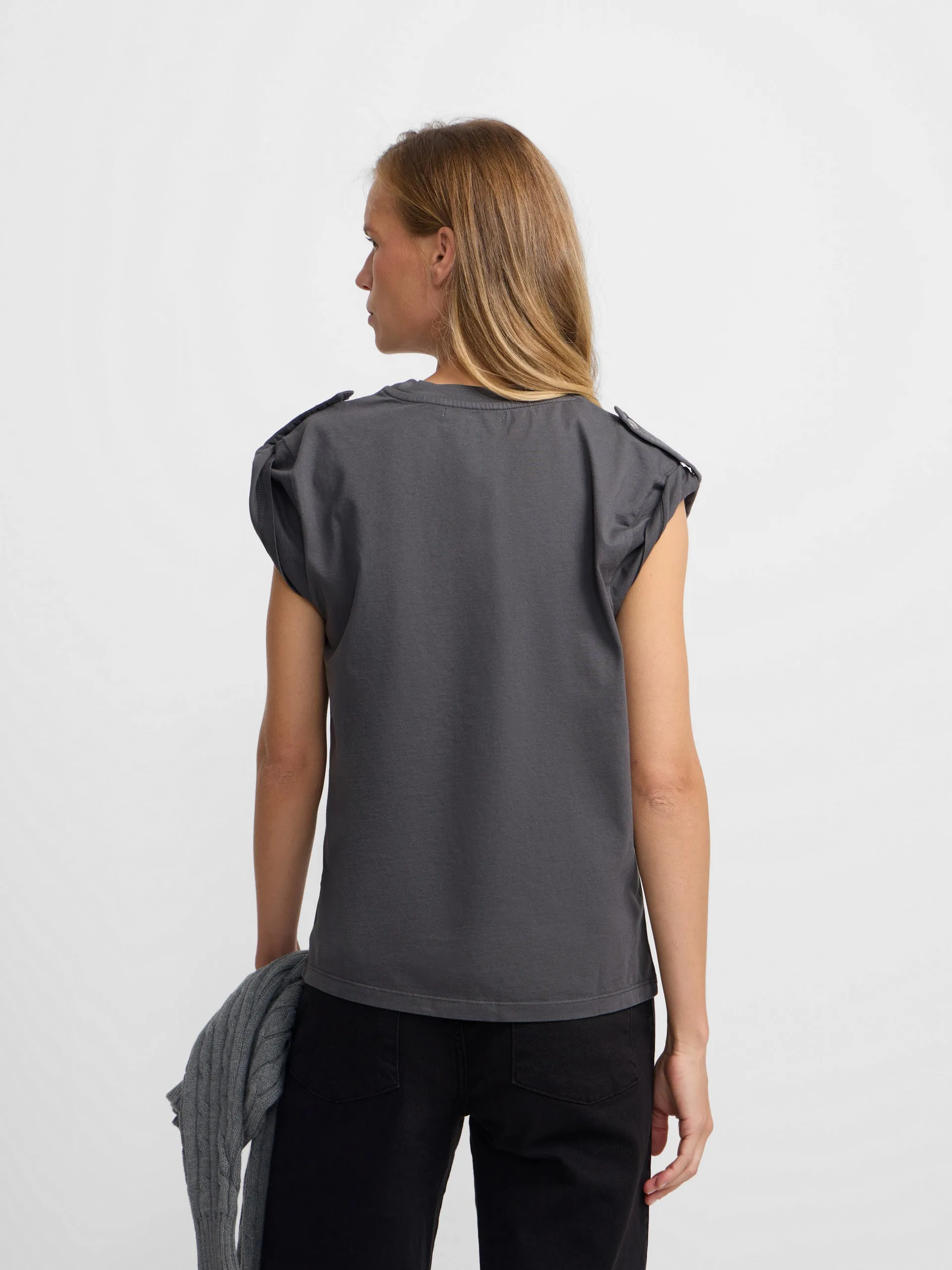Women's black roll out sleeve t-shirt sold by Silbon product image thumbnail 5
