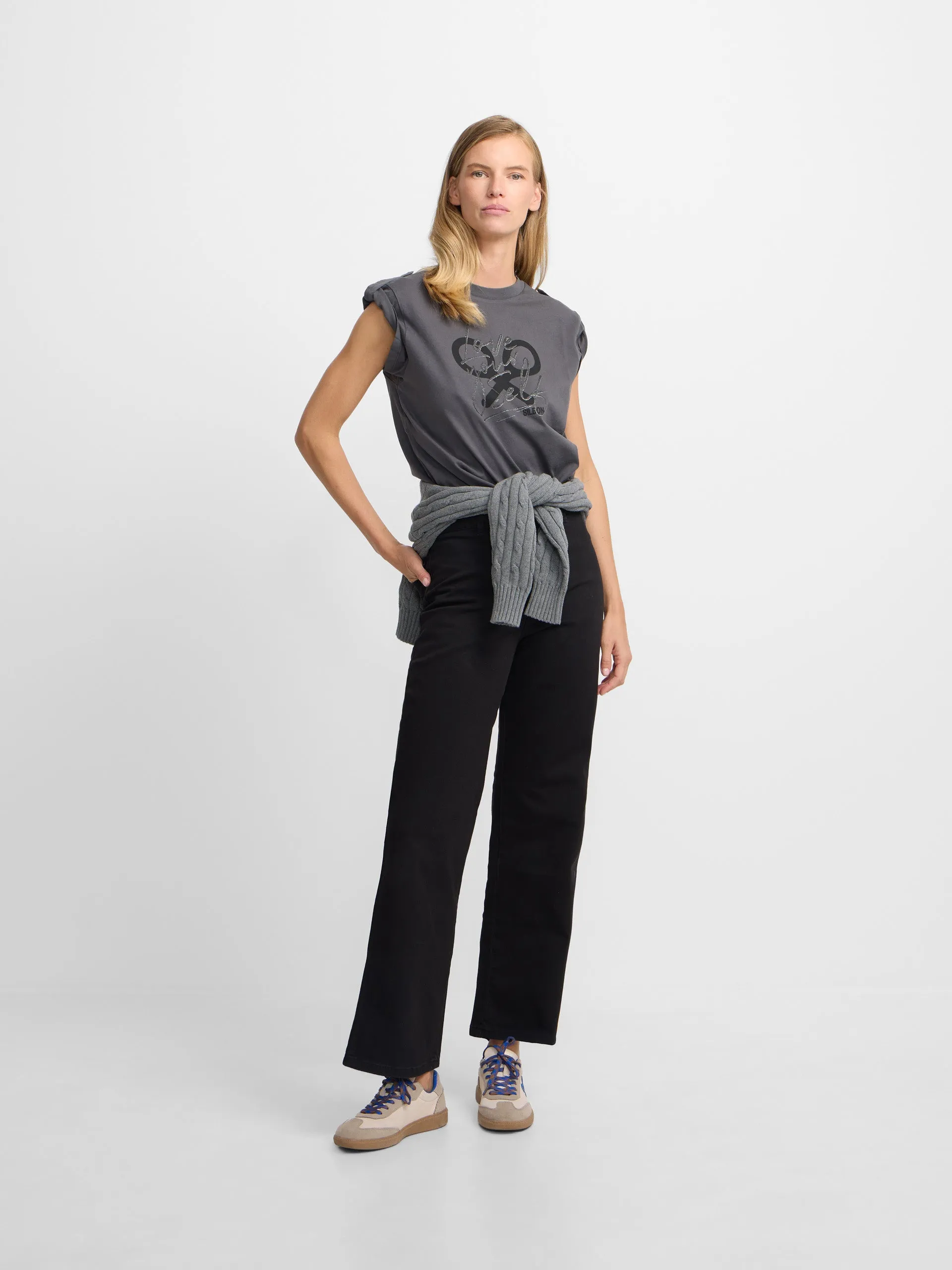 Women's black roll out sleeve t-shirt sold by Silbon product image thumbnail 4