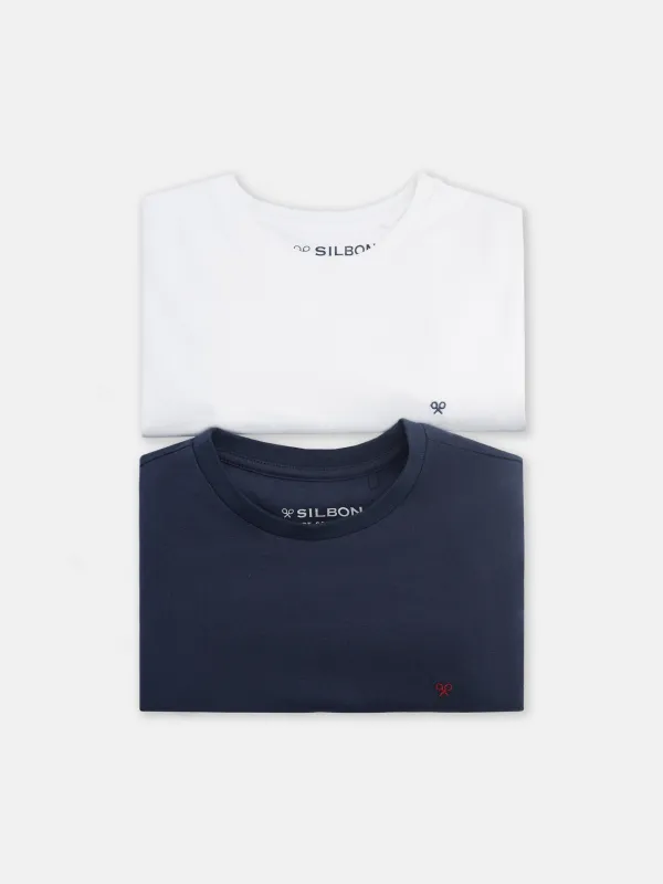 Pack 2x navy white mini racket t-shirt sold by Silbon