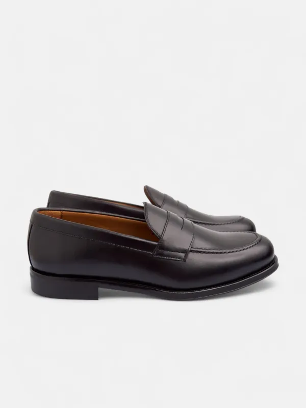 Black leather penny shoe sold by Silbon