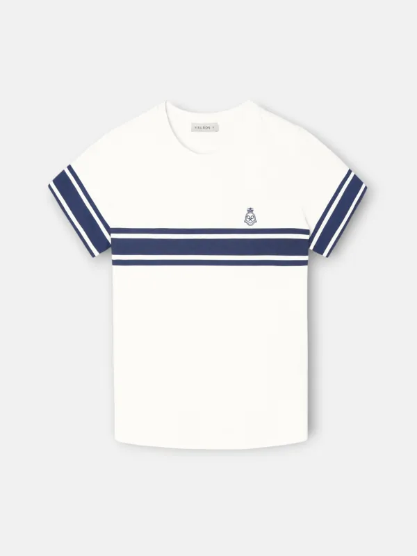 Women's T-shirt with blue stripe and shield sold by Silbon