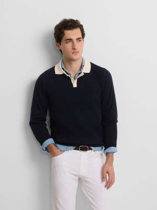 Navy blue cruise polo neck sweater sold by Silbon