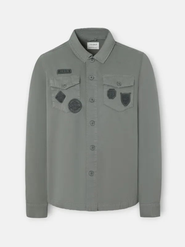Petrol blue patch overshirt made by Silbon