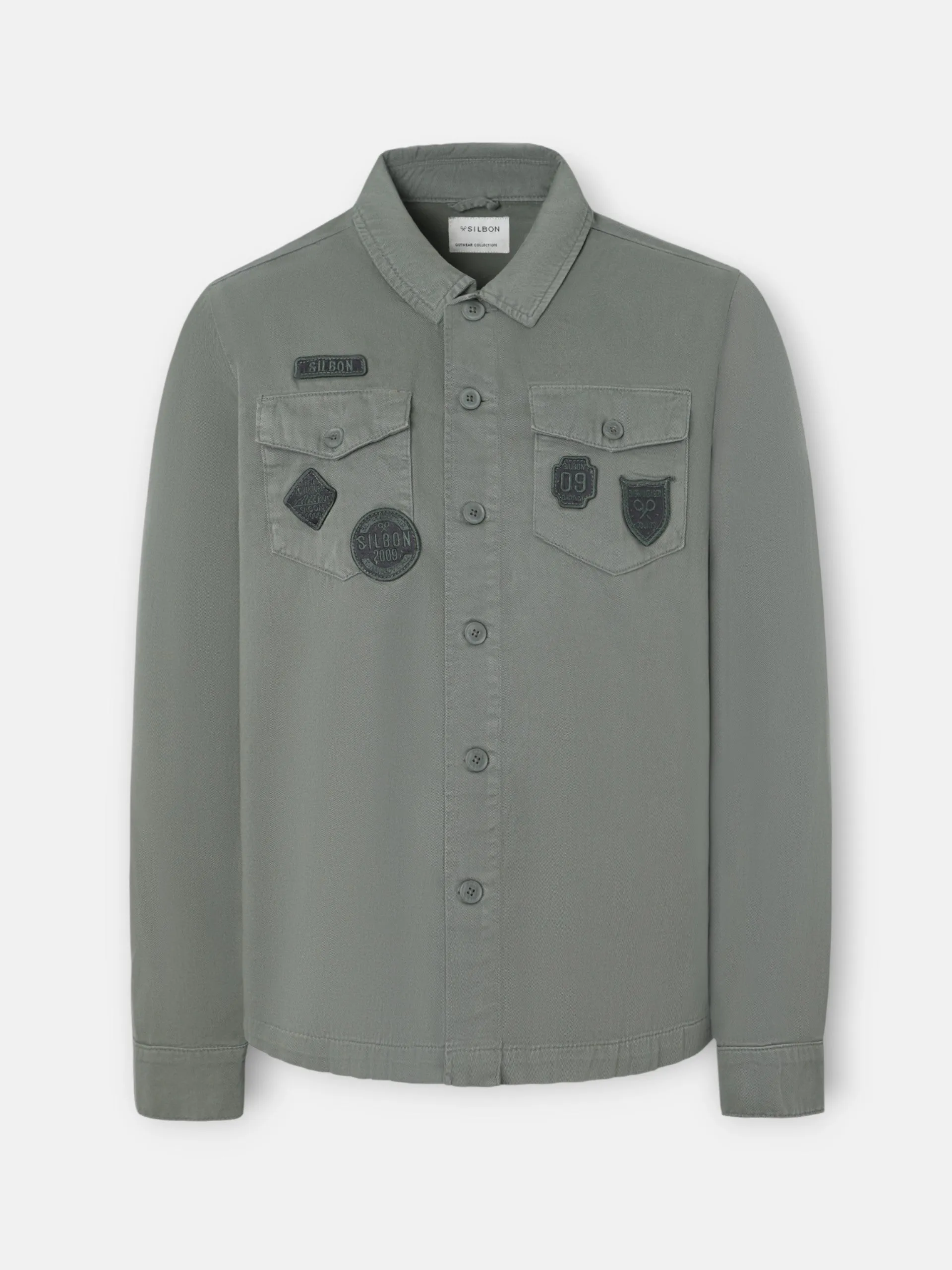Petroleum blue patch overshirt sold by Silbon