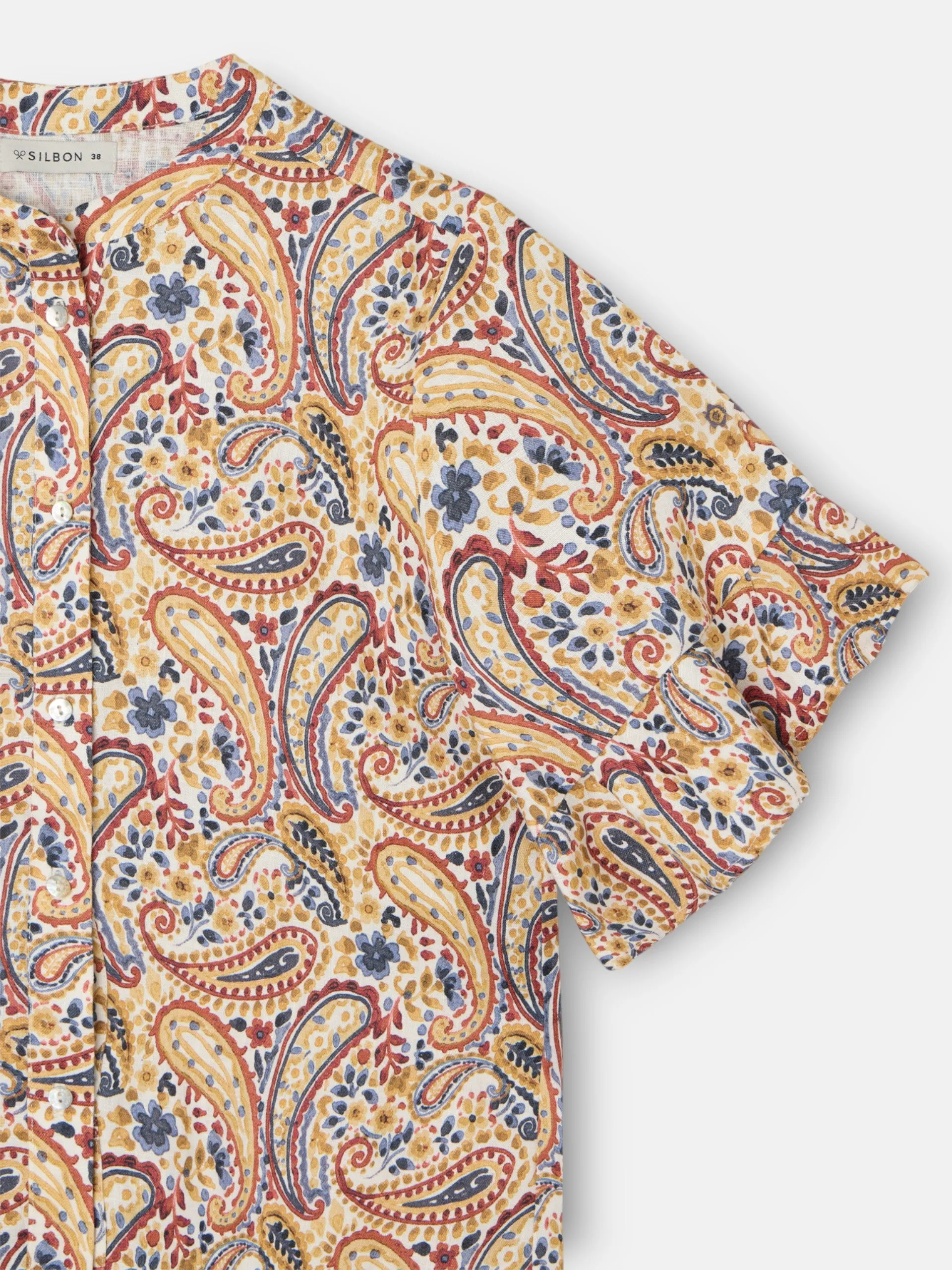 Blouse with ruffled sleeves and orange print sold by Silbon product image thumbnail 2