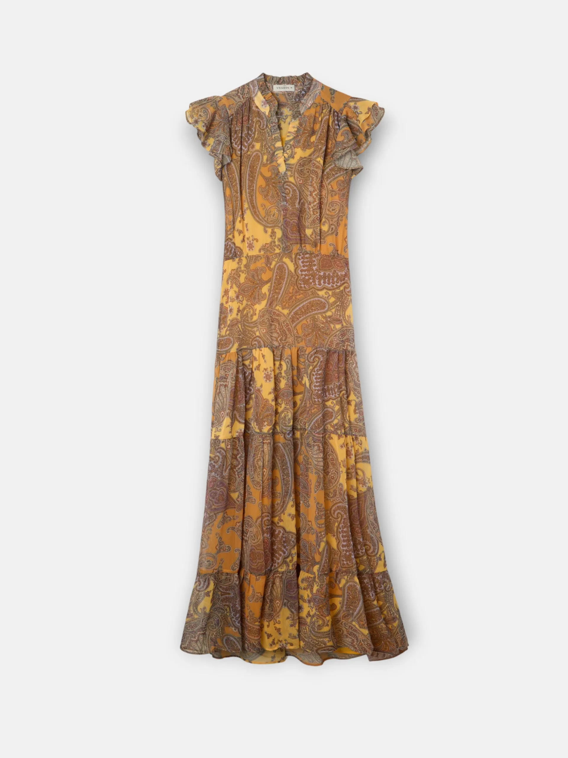 orange print midi flared dress sold by Silbon