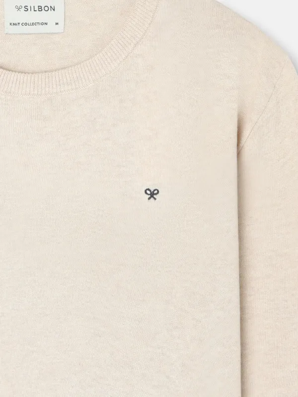plain cream crew neck sweater made by Silbon