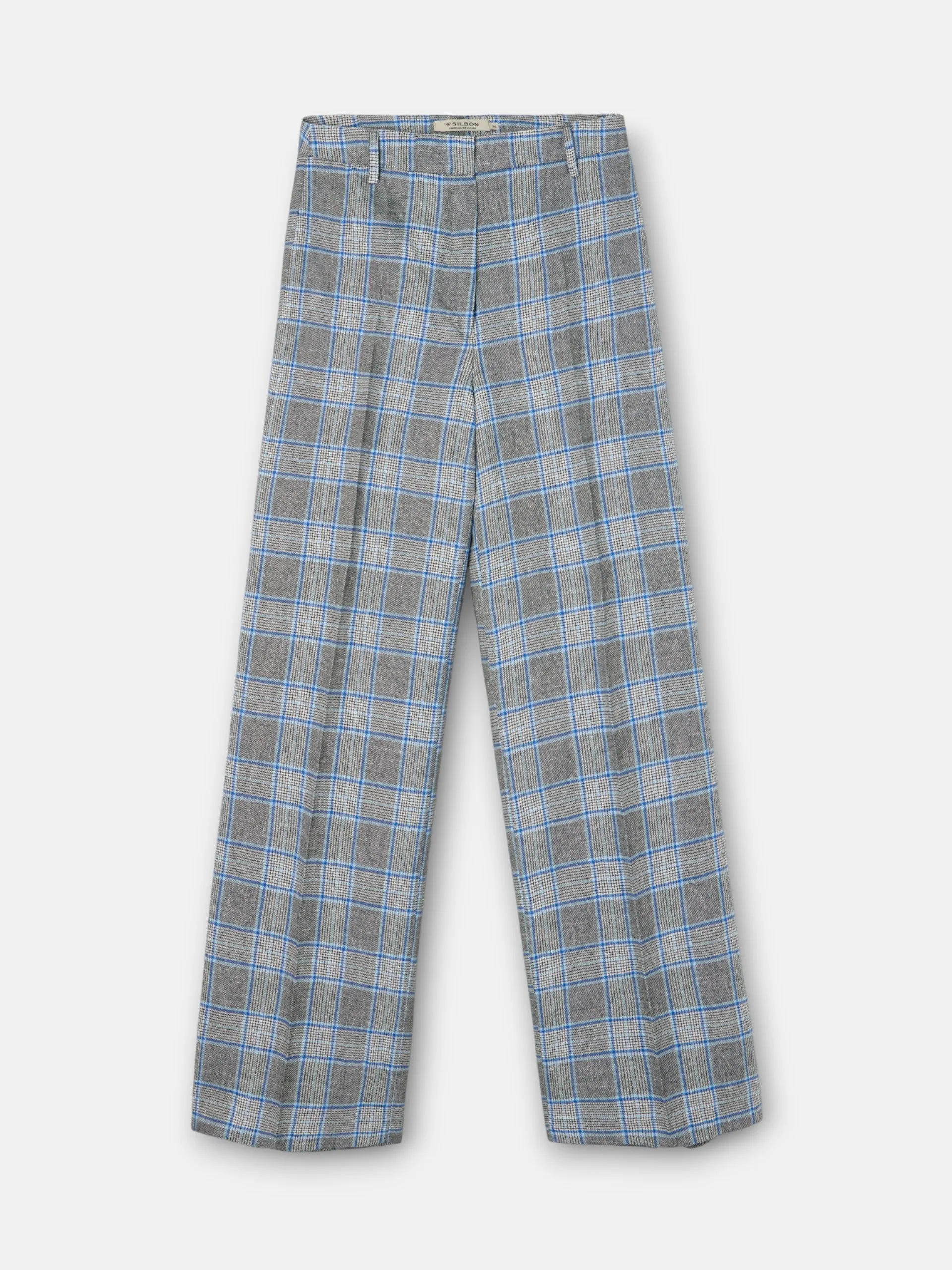 Straight navy checkered trousers sold by Silbon