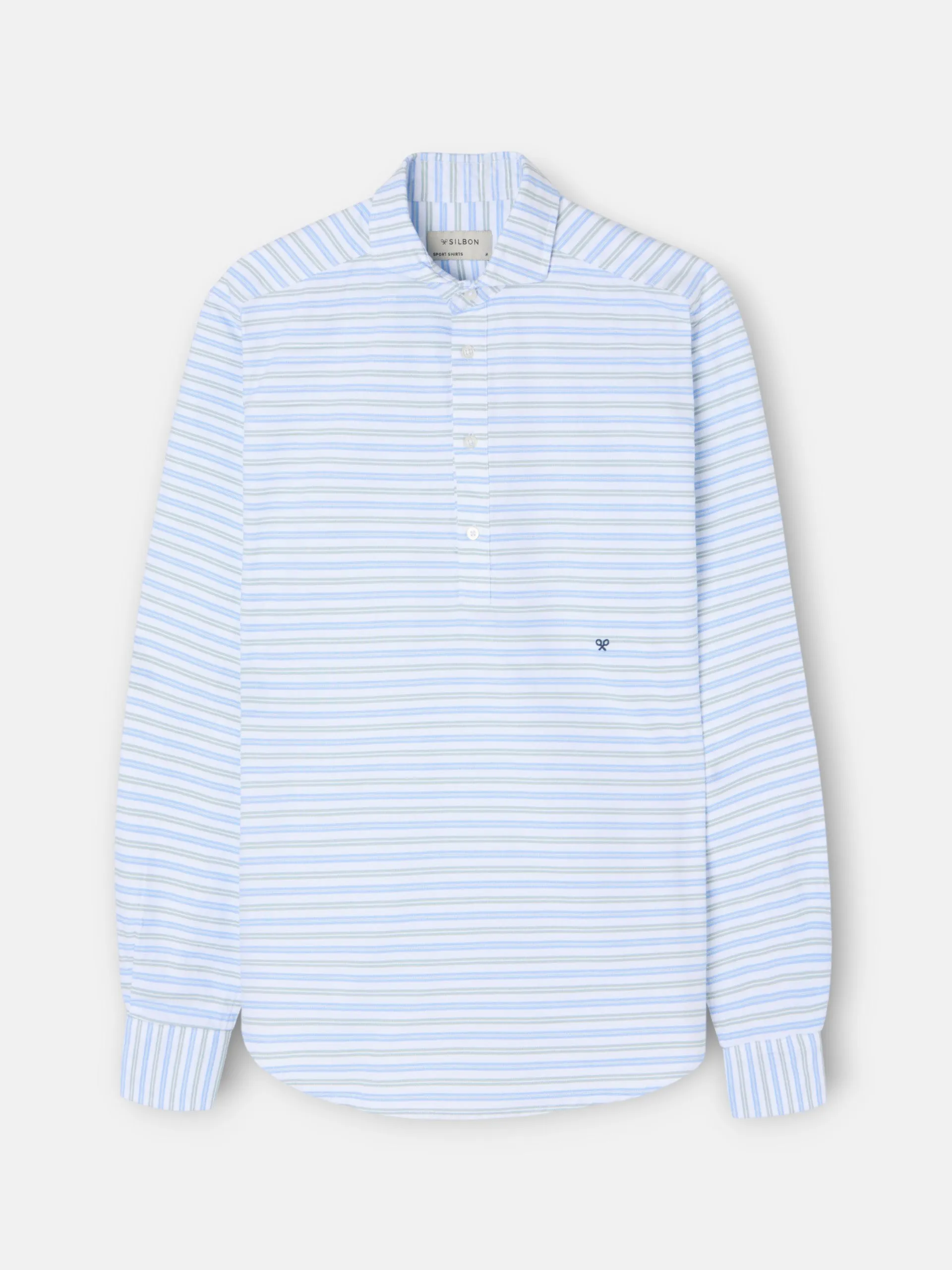 Oxford sport polo shirt with multicolored blue and green stripes sold by Silbon