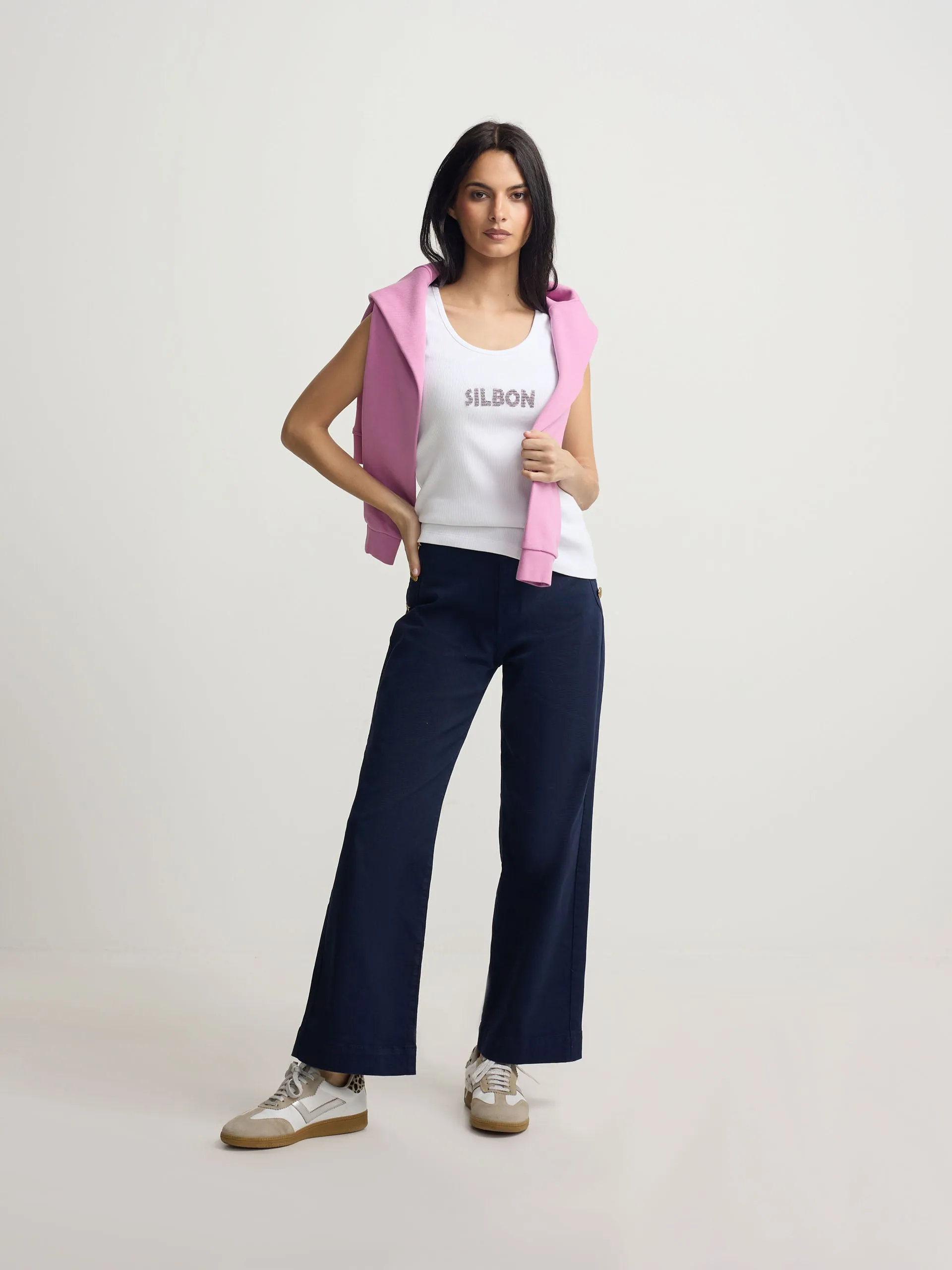 Women's white tank top with Silbon appliqués sold by Silbon product image thumbnail 3