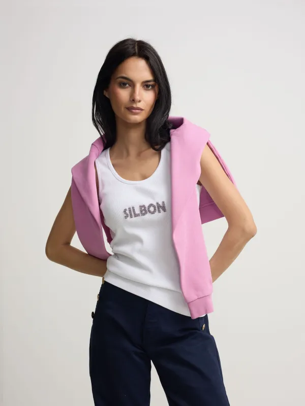 Silbon women's tank top with white appliqués made by Silbon
