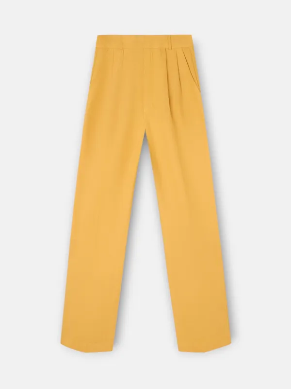 Straight yellow linen trousers sold by Silbon