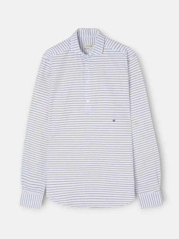 Oxford sport polo shirt with multicolored blue stripes made by Silbon