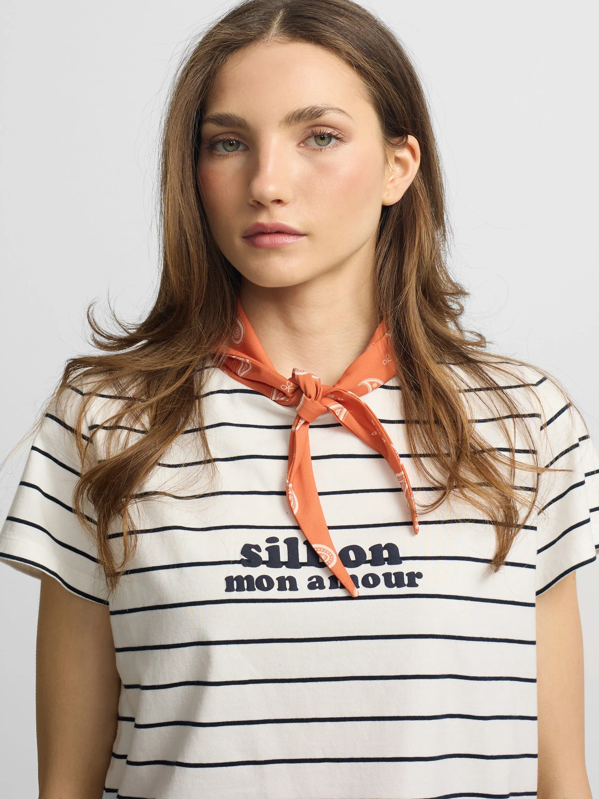 Women's T-shirt with Silbon bandana appliqué blue sold by Silbon product image thumbnail 3