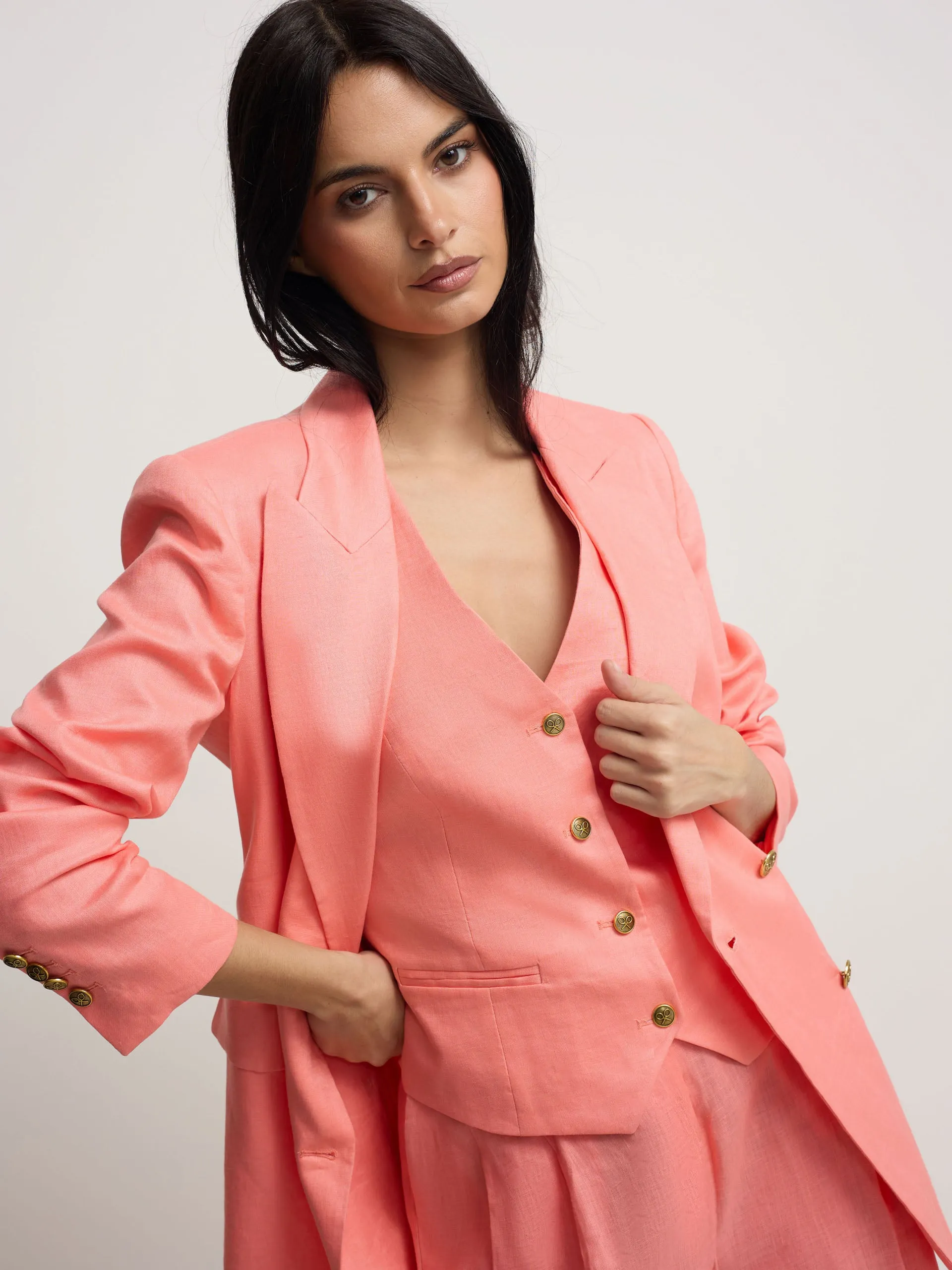 Classic double-breasted coral blazer sold by Silbon product image thumbnail 2