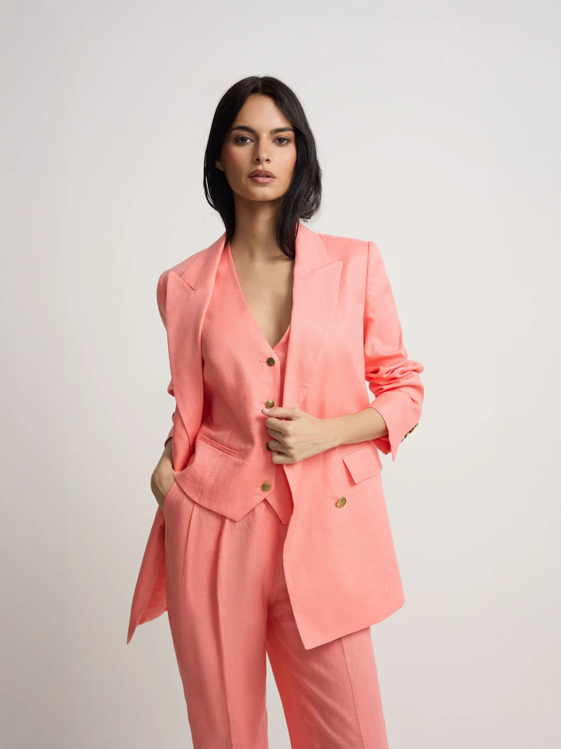 Classic double-breasted coral blazer sold by Silbon