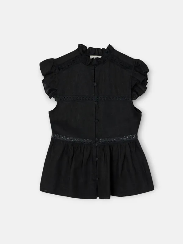 Black blouse with embroidered details made by Silbon