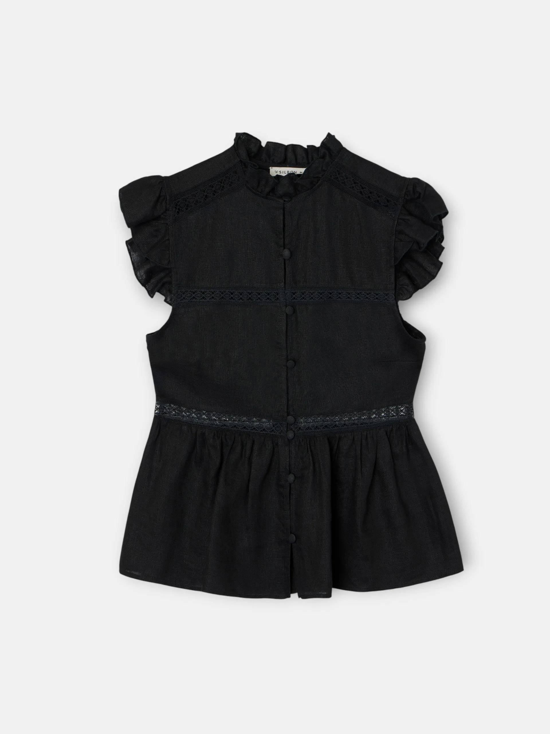 Black blouse with embroidered details sold by Silbon