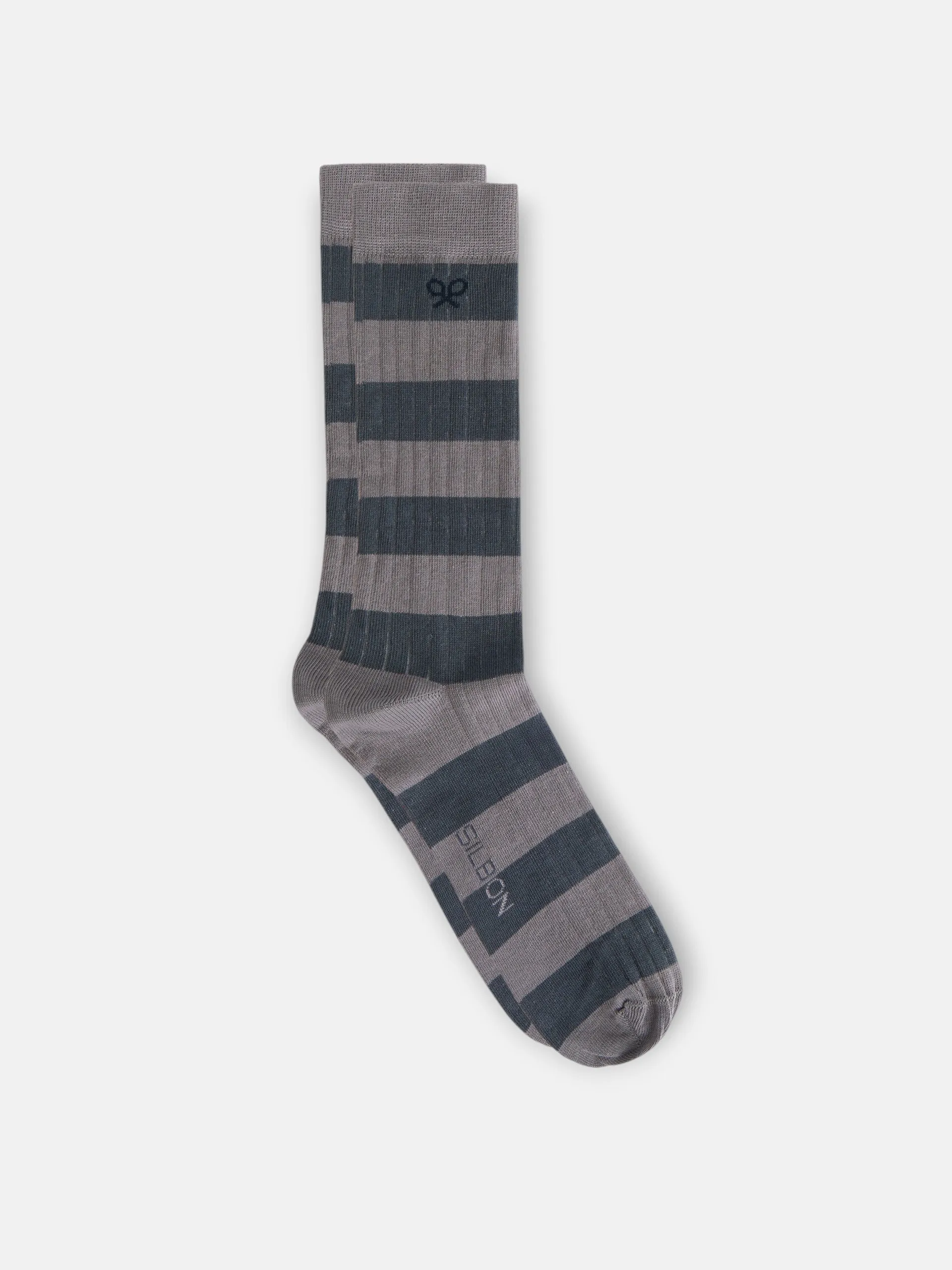 Two-tone green wide striped sock sold by Silbon