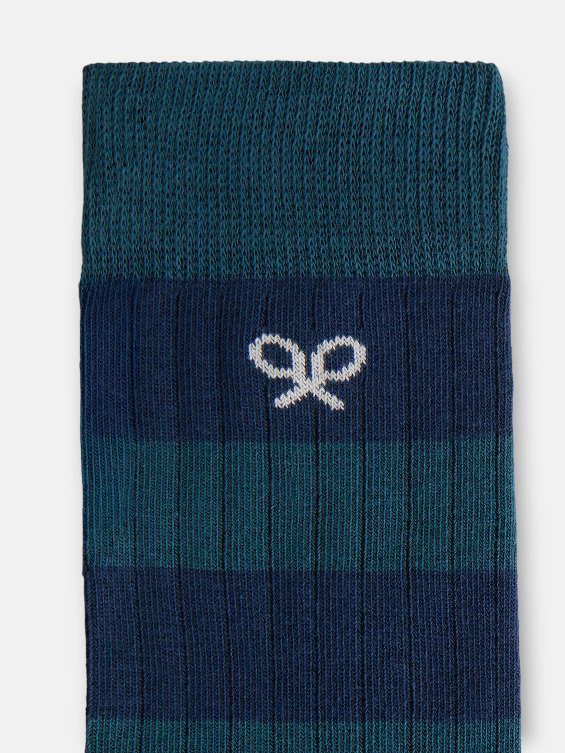 Two-tone blue wide striped sock sold by Silbon product image thumbnail 3