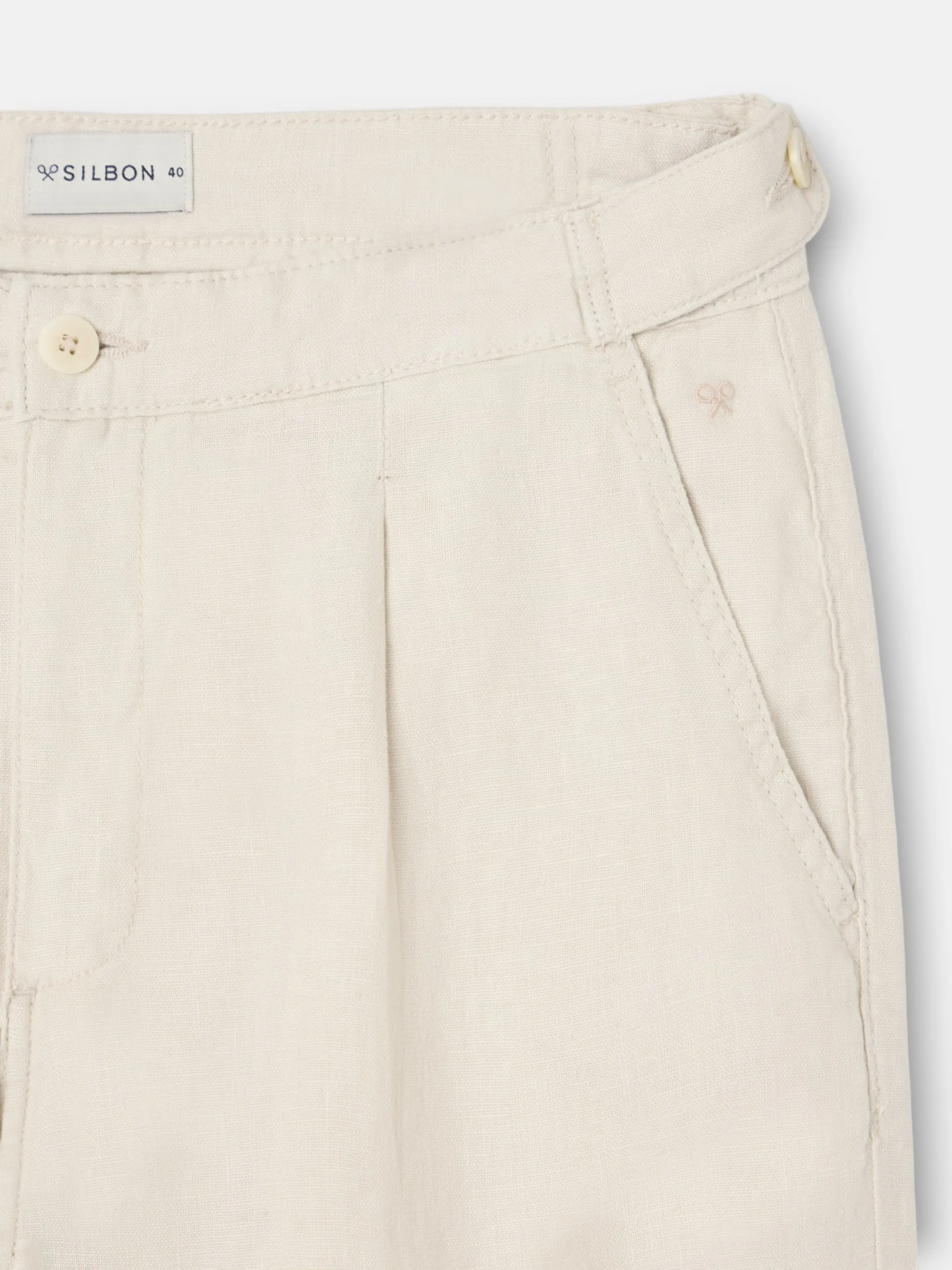 Beige linen pleated sport trousers sold by Silbon product image thumbnail 2