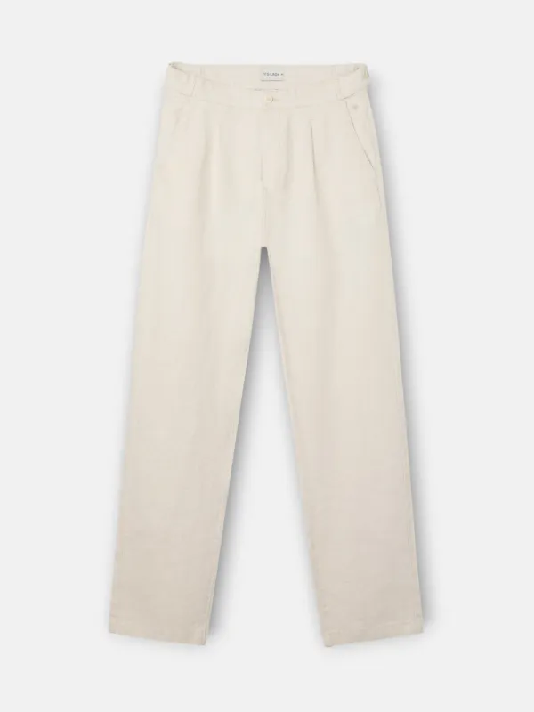 Beige linen darted sports trousers made by Silbon