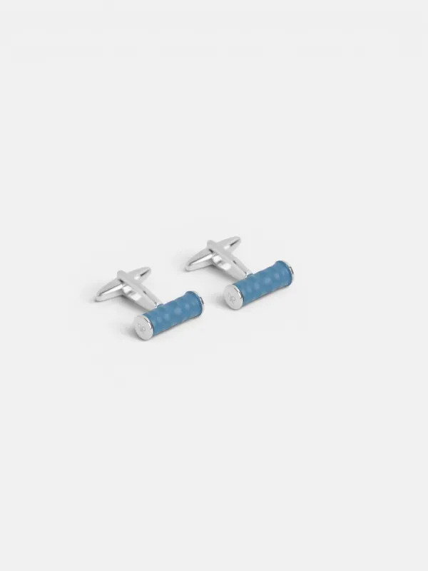 Navy blue racket handle cufflink made by Silbon