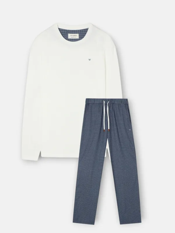 Navy blue checkered pajamas made by Silbon