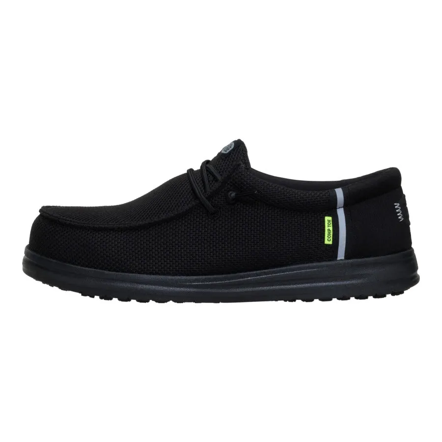 Wally Work Comp Toe Wide - Black/Black sold by Hey Dude