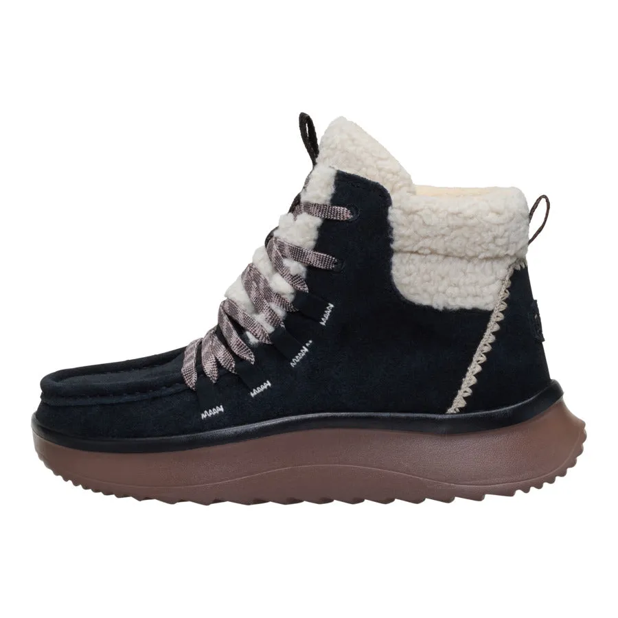 Wendy Peak Apres Suede Cozy Stitch - Black/Tan sold by Hey Dude
