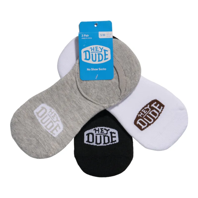 HEYDUDE No Show Sock 3 Pack - Multi Grey/White/Black sold by Hey Dude
