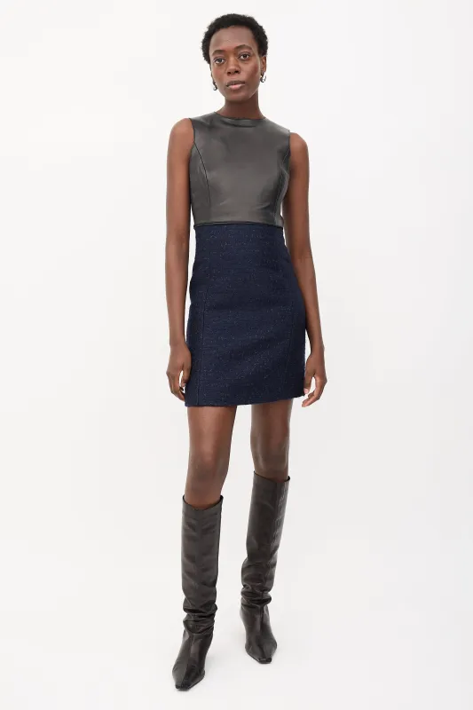 Leather & Tweed Sheath Dress made by Celine