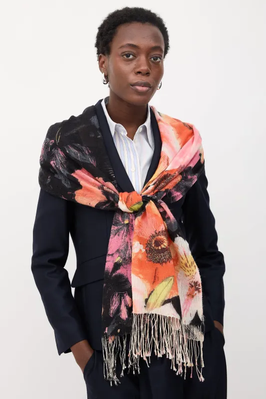 Silk & Cashmere Floral Scarf sold by VSP Consignment