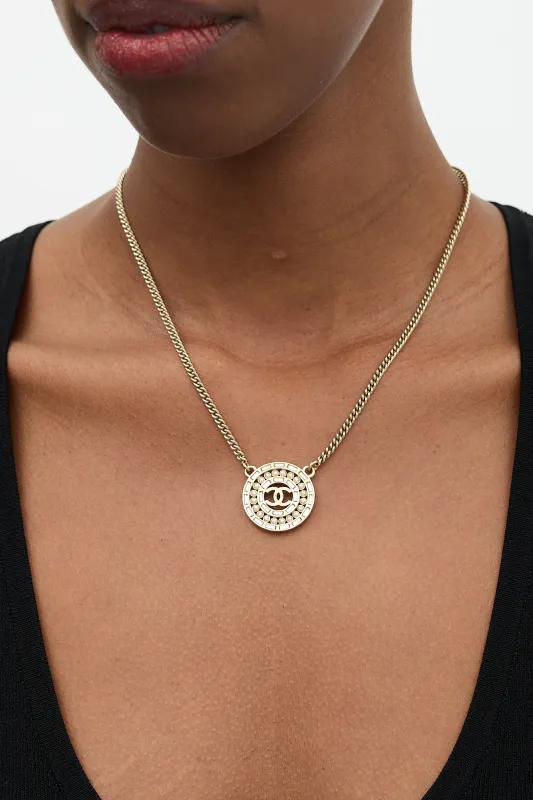FW 2016 Crystal & Pearl CC Medallion Necklace sold by VSP Consignment