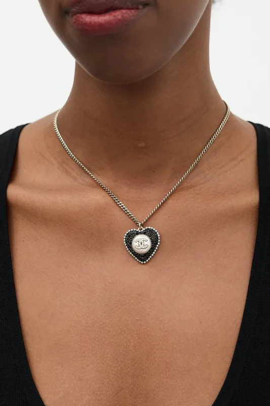 Cruise 2022 Pearl & Crystal Heart CC Necklace sold by VSP Consignment