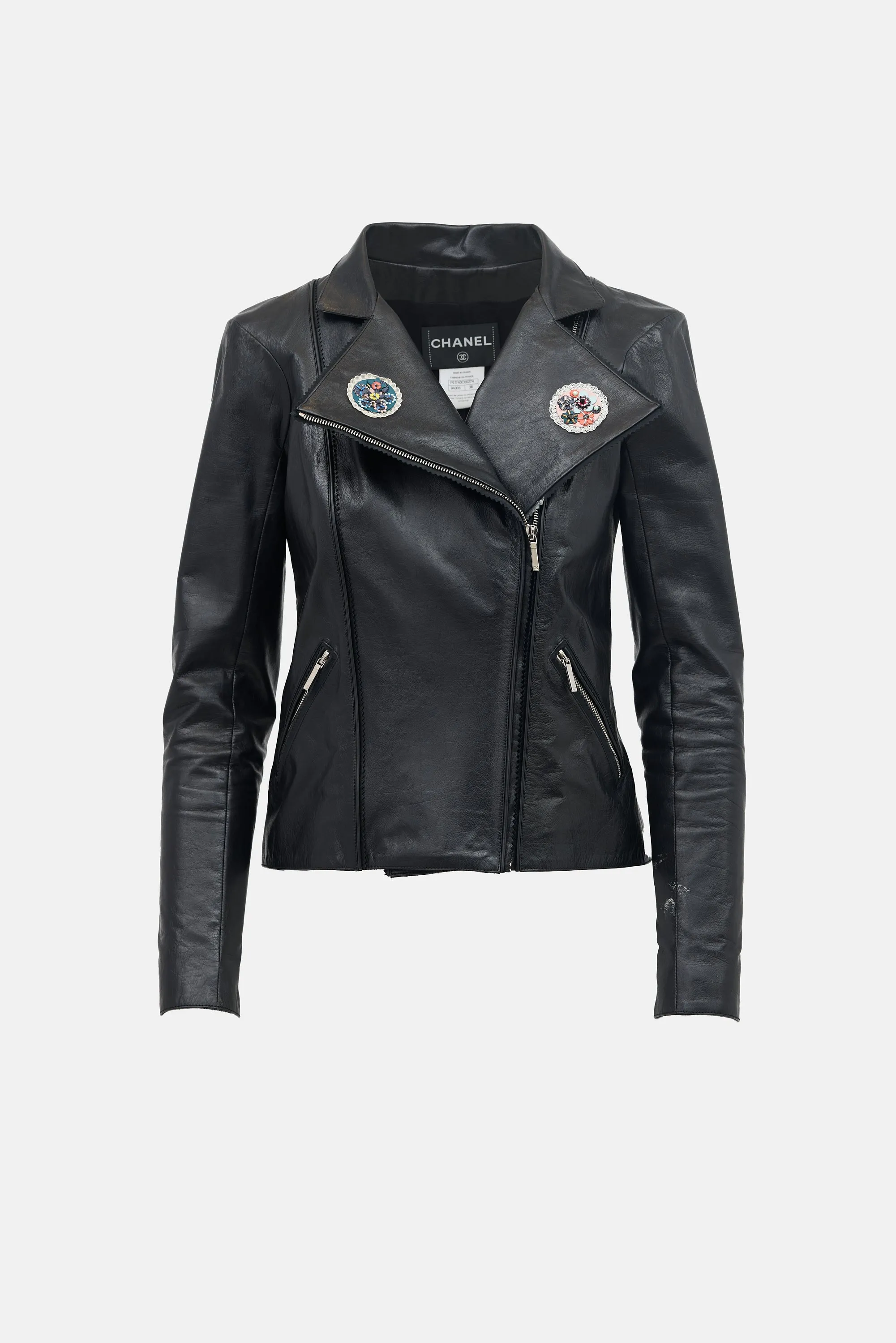 Leather Patch Biker Jacket sold by VSP Consignment