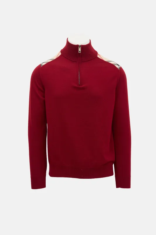 Wool Check Quarter Zip Sweater made by Burberry